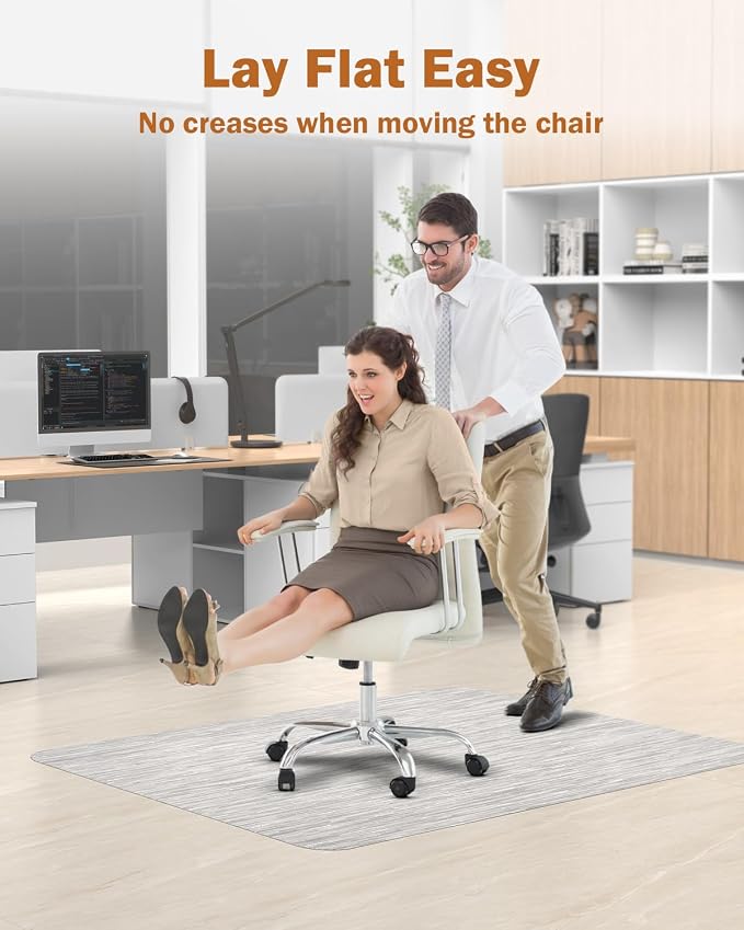 Blvornl Office Chair Mat for Hardwood Floor, 45"*53.1" Desk Computer Chair Mat for Hard Wood, Large Anti-Slip Hard Floor Protector Rolling Chair Mat, PVC Mat Desk Rug for Office and Home Silver Grey
