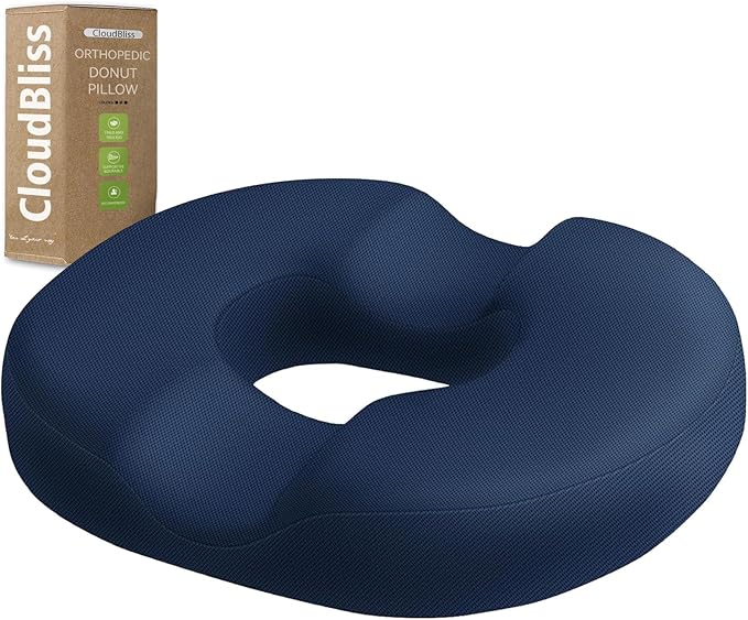 CloudBliss Donut Pillow Stadium Seat Cushion for Tailbone Pain Relief and Hemorrhoids, Memory Foam Seat Chair Cushion, Portable Seat Cushions for Bleachers, Car, Home & Office