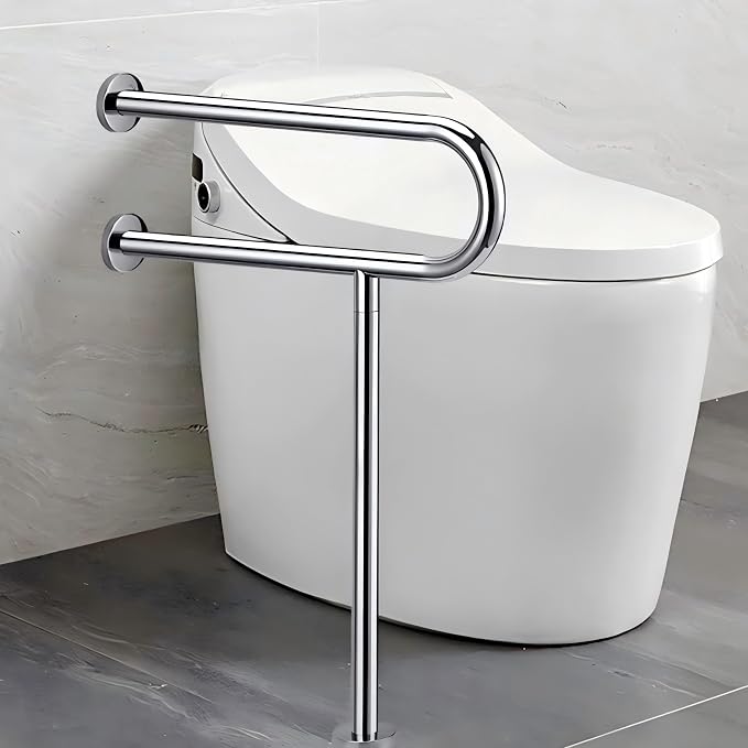 24" x 27.55" Toilet Support Rail Toilet Grab Bar, 304 Stainless Steel Shower Safety Handrail - Anti-Slip Bathroom Support Bar for Elderly, Disabled, Pregnant Women 1.25’Tube