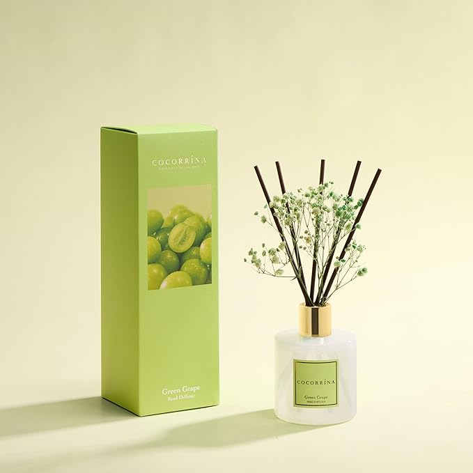 COCORRÍNA Reed Diffuser - Green Grape 6.7 fl oz Reed Diffuser with Sticks, Home Bedrrom Bathroom Shelf Decor