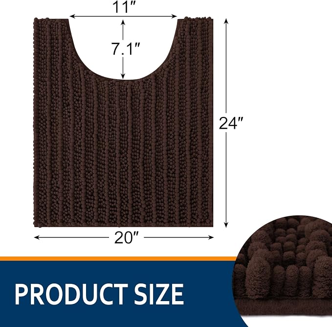 Smiry Bathroom Toilet Rugs U Shaped 24x20, Extra Soft Absorbent Non Slip Rubber Backing Chenille Contour Bath Rugs for Toilet, Machine Washable Contoured Bath Mats, Brown