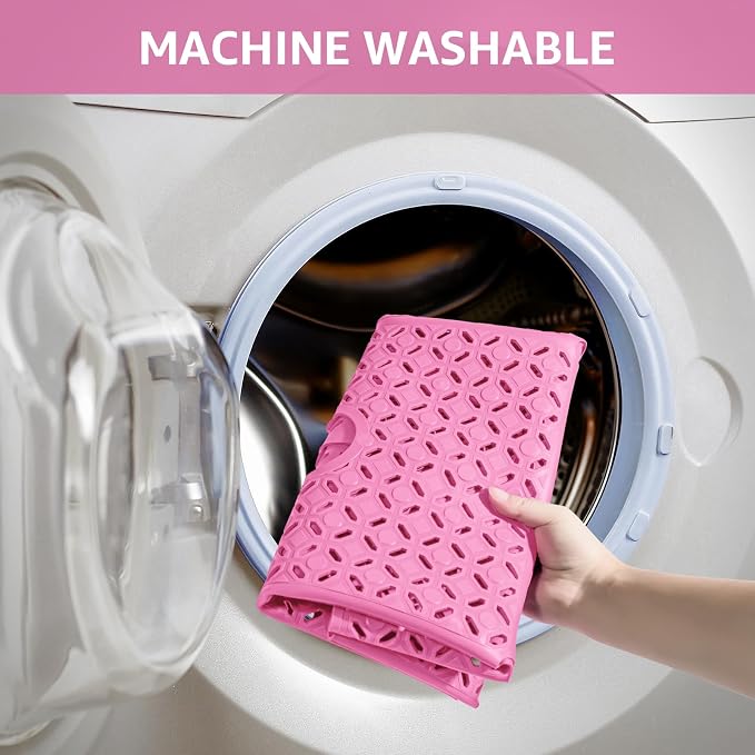 OTHWAY Square Shower Mat, 27"x 27" Extra Large Shower Mats for Inside Shower, TPE Anti Slip Shower mat with Suction Cups Drain Holes, Machine Washable Shower Floor Mat (Pink)