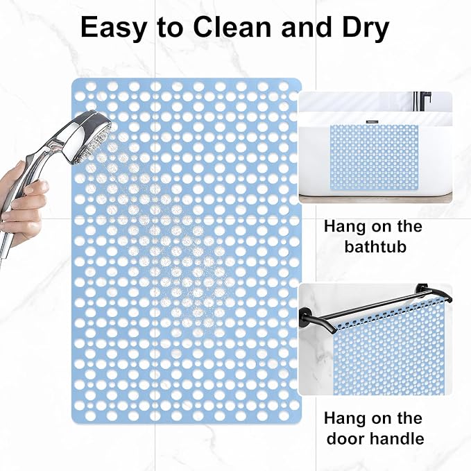 Anti Slip Shower Mat with Suction Cups,23.6x35.4 Inch Quick Drain TPE Non Slip Shower Mats for Inside Shower,Large Bath Mat for Shower Soft on Feet, Easy to Dry&Cut Machine Washable