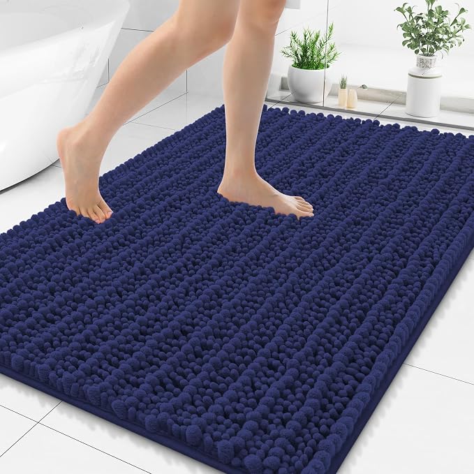 Smiry Bathroom Rugs Mat 48x32, Extra Soft Absorbent Chenille Bath Rugs, Non Slip Rubber Backing Machine Washable Quick Dry Bath Mats for Bathroom Floor, Tub, Shower, Home Decor Accessories, Deep Blue