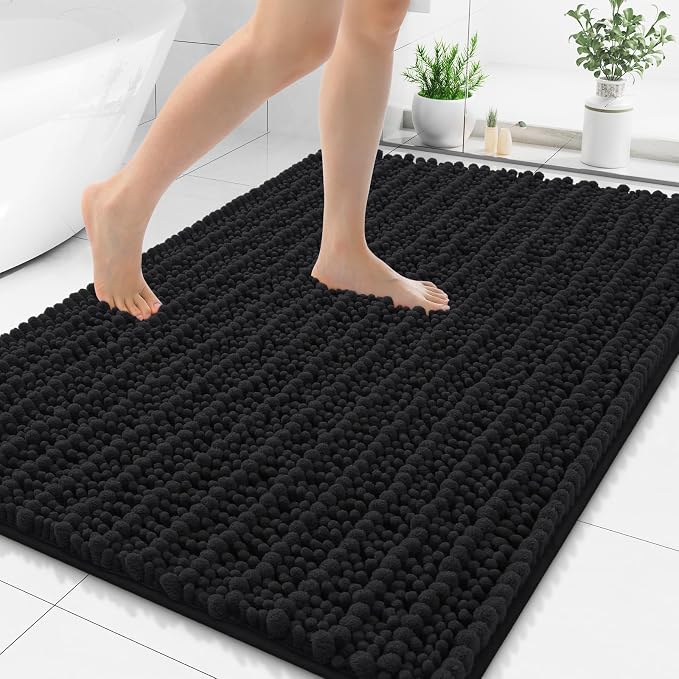 Smiry Bathroom Rugs Mat 71x47, Extra Soft Absorbent Chenille Bath Rugs, Non Slip Rubber Backing Machine Washable Quick Dry Bath Mats for Bathroom Floor, Tub, Shower, Home Decor Accessories, Black
