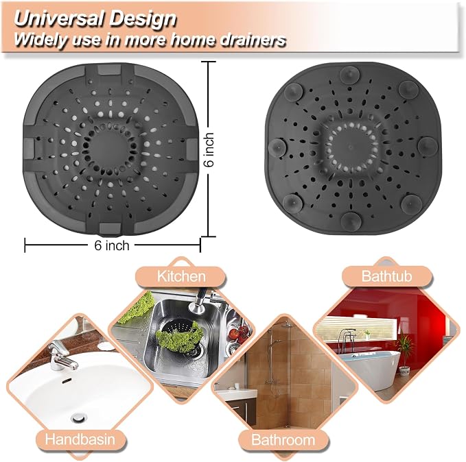 Hair Drain Catcher,Square Drain Cover for Shower Strong Adhesion Silicone Hair Stopper with Suction Cup,Easy to Install Suit for Bathroom,Bathtub,Kitchen 2 Pack (Black Brown)