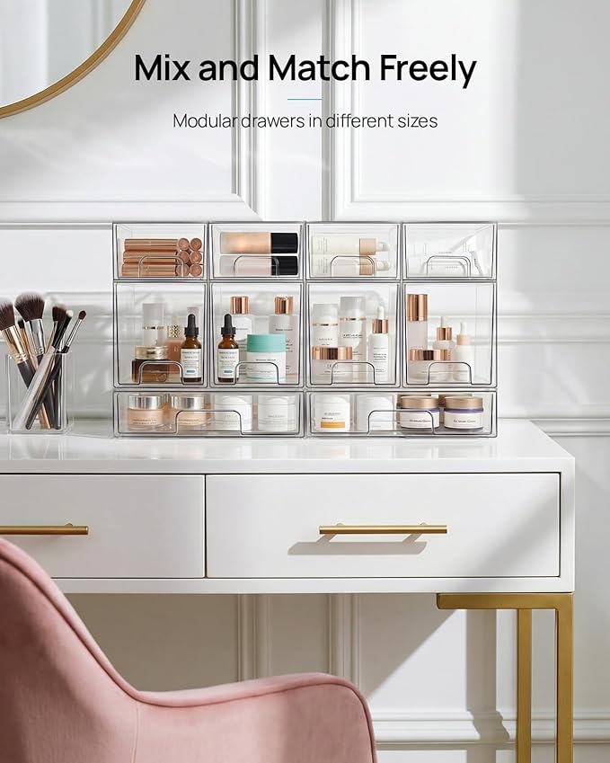 Vtopmart 6 Pack Small Clear Stackable Storage Drawers,Acrylic Bathroom Makeup Organizer,Plastic Storage Bins For Vanity, Undersink, Kitchen Cabinets, Pantry, Home Organization