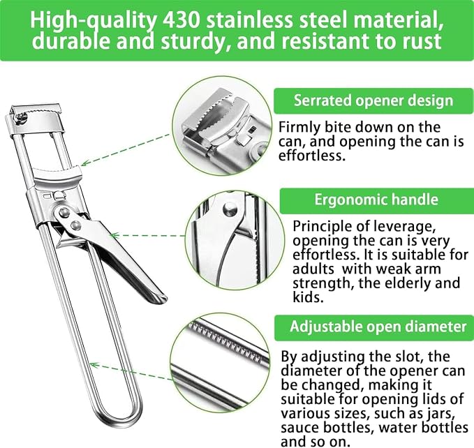 Jar Opener for Weak Hands - Adjustable Stainless Steel Bottle Opener Multifunctional Can Opener for Seniors with Arthritis Jar Lid Gripper Tool for Easy Opening Kitchen Accessories