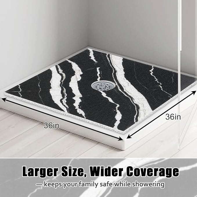 Square Shower Mat Non Slip: 36x36 Inch Large Shower mats for Inside Shower with Drain Hole in Middle, Super Soft PVC Loofah Massage Shower Floor Mat, Anti Slip Shower Stall Mat, Quick Drying