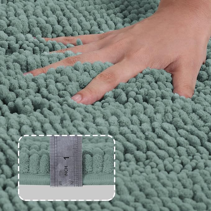 Turquoize Bathroom Runner Extra Long Blue Chenille Bath Rug Non Slip Shaggy Bath Shag Shower Mat, Soft and Cozy, Super Absorbent Water, Washable Rug, 47 x 17 inches, Duckeggshell Blue