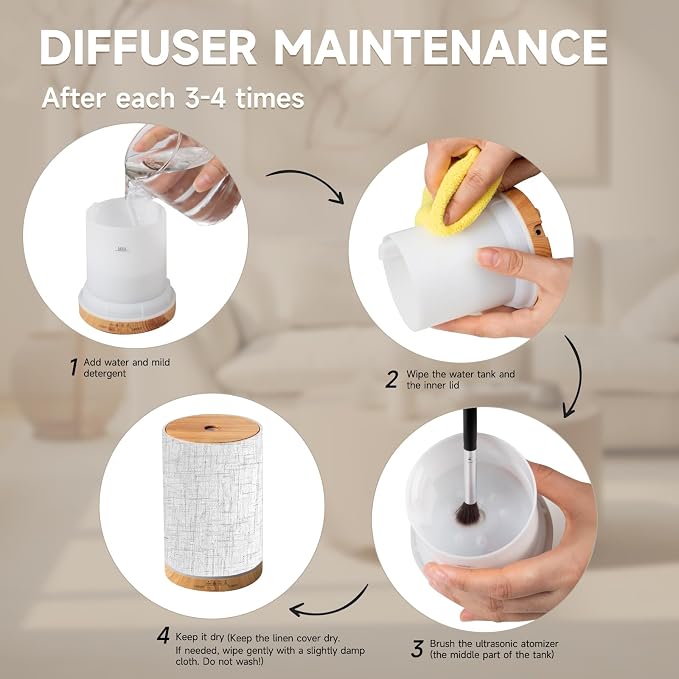 URPOWER 100ML Essential Oil Diffusers for Home with Linen Cover 7 Color Changing Lights, Timer & Auto-Off Scent Diffuser Oil Machine Aromatherapy Air Diffusers for Bedroom Office, Gray