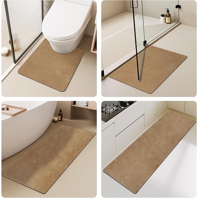 TYUU Bathroom Mat Quick Dry, Bathroom Rugs Non Slip Washable Thin Absorbent Bath Mat Fits Under Door Bathroom Floor Mat Perfect for Bath, Shower, or Sink 16"x24" Camel