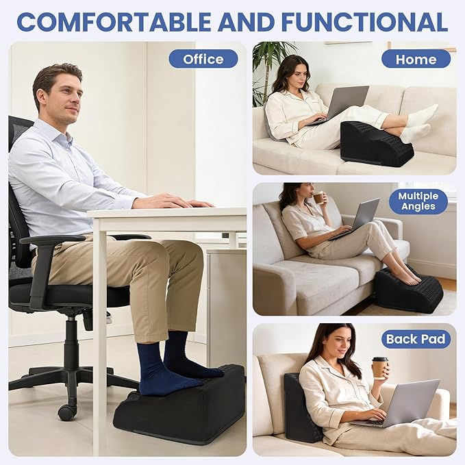 Foot Rest for Under Desk at Work, 3-Tier Foot Stool with Thick High-Density Foam and Massage Dots, Ergonomic Footrest with Washable Cover for Home and Office, Back, Legs & Hip Pain Relief (Black)