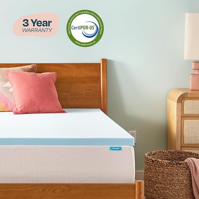Linenspa Memory Foam Mattress Topper, Full XL Size - 2 Inch Gel Infused Memory Foam - Plush Feel - Cooling and Pressure Relieving - CertiPUR Certified
