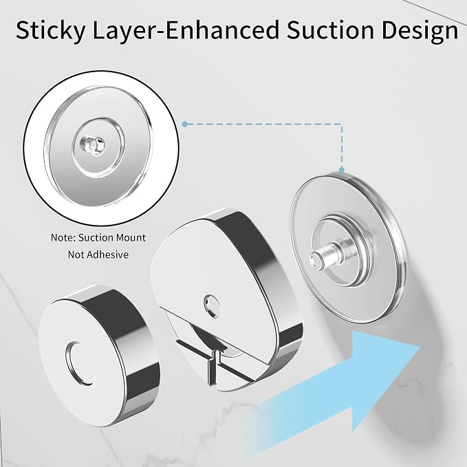 KEGII Suction Cup Shower Caddy – 3 Pack Suction Cup Shelf with Soap Holder & Hooks, Rustproof Stainless Steel Shower Organizer Rack, Removable No Drilling Bathroom Storage Rack, Silver