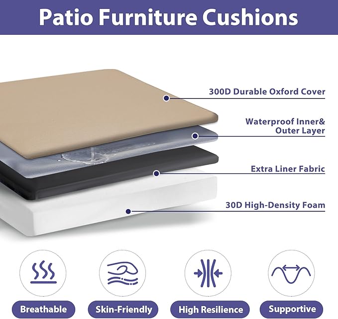 IPYNBAP Outdoor Chair Cushions Set of 4 -Waterproof Outdoor Seat Cushions for Patio Furniture, Patio Chair Cushion with Handle and Ties, Out Door Chair Pads,18.5x16x3-Square, Beige