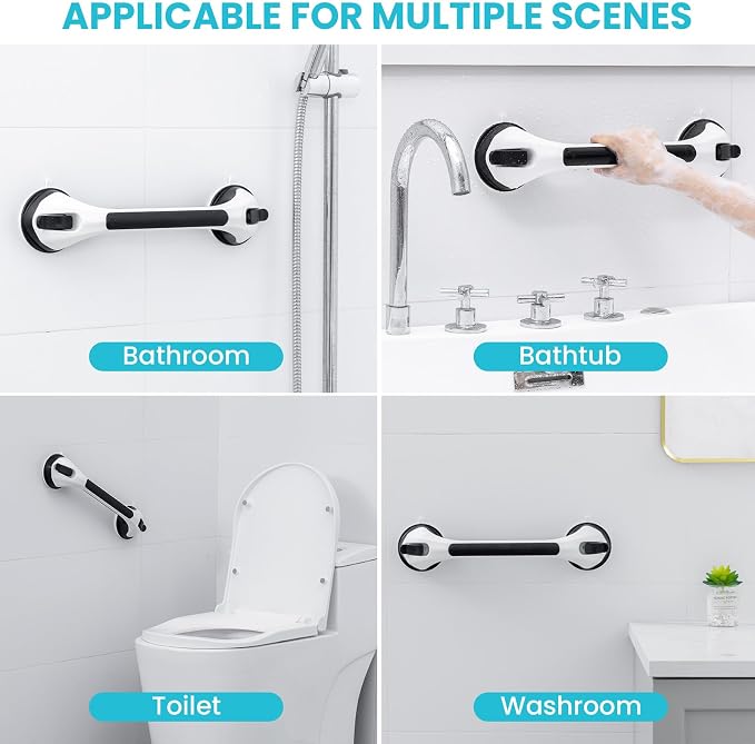 TAILI Shower Grab Bar 2 Pack Suction Grab Bars for Bathtubs and Showers, Heavy Duty Shower Handle Removable Handrails for Seniors and Elderly, Bathroom Safety Grip No Drilling Waterproof, Black,G9