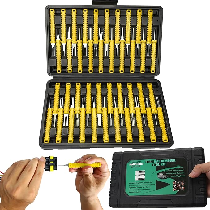 41 Pcs Terminal Pin Removal Tools with Blow-Molded Case - Electrical Pin Removal Tools Automotive Depinning Tool Kit for Automotive & Household Devices Most Connector, Yellow