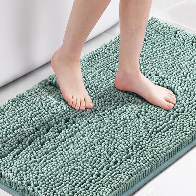 H.VERSAILTEX Microfiber Bath Rugs Chenille Floor Mat Ultra Soft Washable Bathroom Dry Fast Water Absorbent Bedroom Area Rugs, 24 x 42 - Inch, Eggshell Blue