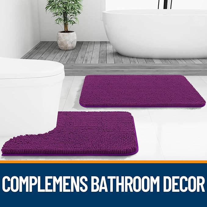 OLANLY Bathroom Runner Rugs 44x24, Extra Soft Absorbent Chenille Bath Rugs, Rubber Backing Quick Dry, Machine Washable Long Bath Mats for Bathroom Floor, Tub and Shower, Home Decor Accessories, Purple