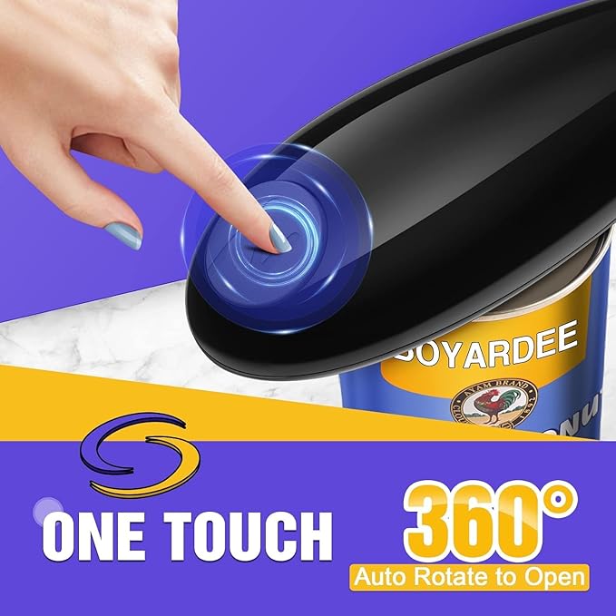 Battery Operated Electric Can Opener Fits Almost Size Can With Smooth Edge, Hands Free Electric Can Openers for Kitchen, Kitchen Gadgets Automatic Can Openers for Seniors, Arthritis Black