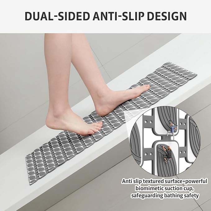 XIYUNTE Shower Mat Non Slip Bathtub Mat - 27 x 16Inches Soft Rubber Bath Mat for Tub Non Slip Bath Mat with Suction Cups and Drain Holes, Easy to Clean, Easy to Cut, Eco-Friendly, Dark Grey