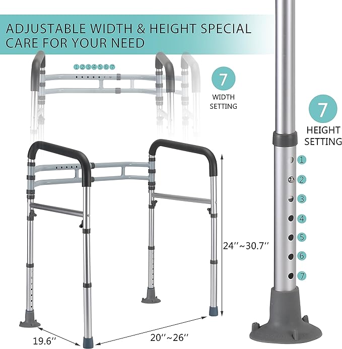 Lianjindun Toilet Safety Rails (350 lb), Adjustable Toilet Frame for Elderly, Seniors, Handicap & Disabled, Foldable Handicap Toilet Handles Fit Any Toilets (Gray)