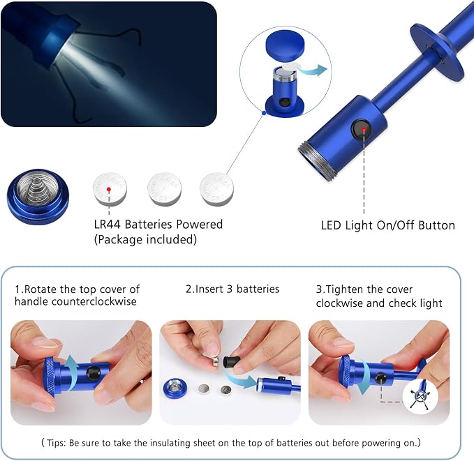 Housolution Grabber Tool Magnetic Four-claw Picker, Bendable Hose Reacher Pickup Sweeper with LED Lights, Flexible Long Handy Reaching Assist Tool for Litter Pick/Home Sink/Drain, Grabber Reacher Tool