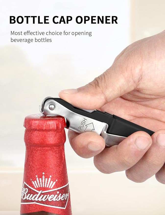 CORKAS Wine Key - Professional Handcrafted Heavy Duty Waiter Corkscrew, Compact Wine Opener with Double Hinged, Foil Cutter and Bottle Opener, Gifts for Severs, Sommelier, Bartenders (4Pack-Black)