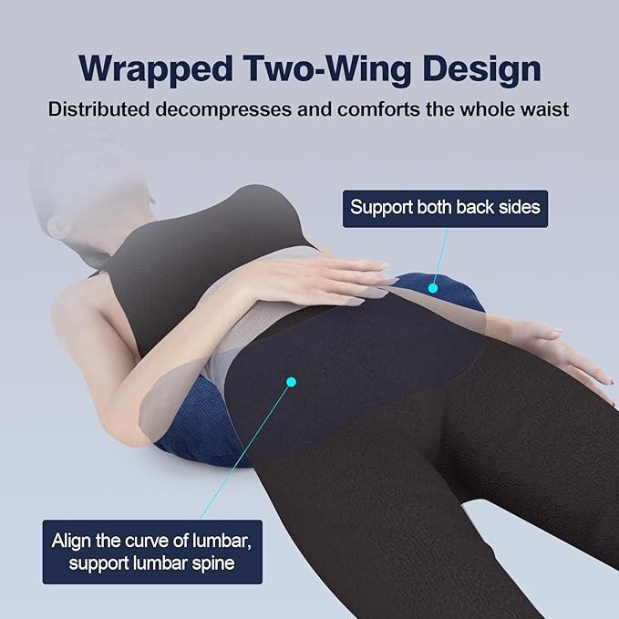 COMFYTHERA Lumbar Support Pillow for Sleeping Memory Foam Lumbar Support Cushion for Lower Back Pain Relief, Back Support Bed Pillow Waist Support (Dark Blue, Small)