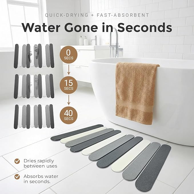 Foldable Stone Bath Mats for Bathroom, Super Absorbent Diatomaceous Earth Bath Mats, Quick Drying Non Slip Mat, 23.6 x 15.5 Inch Folding Grey Bath Stone Mat, Easy Storage and Compact.