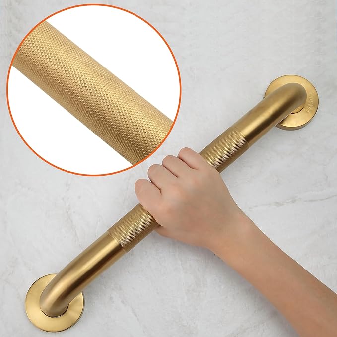 Shower Grab Bar, 2 Pack 16 Inch Gold Bathroom Grab Bar, 1.25" Diameter 304 Stainless Steel Anti-Slip Grab Bars for Bathtubs and Showers, Handicap Shower Grab Bar for Seniors Elderly