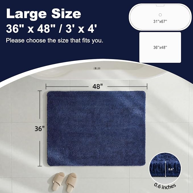 TYUU Large Bathroom Rugs, Ultra Soft Super Absorbent Bath Rugs Non Slip Washable Quick Dry Bath Mat with Rubber Backing for Bathroom Floor, Shower, or Sink, Navy Blue 3' x 4'