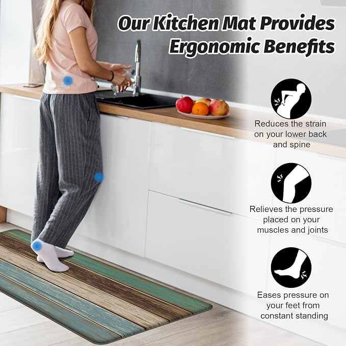MAYHMYO Anti Fatigue Kitchen Mat - Set of 2 - Farmhouse Design Comfort Mats - Cushioned, Non Slip Floor Mat,17.3 x 29 x 0.4 inch + 17.3 x 59 x 0.4 inch