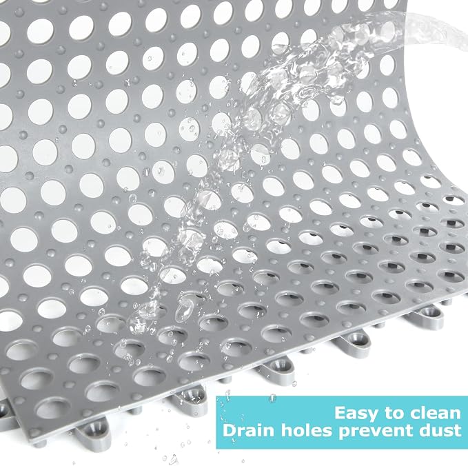 12 Pack 11.8" x 11.8" Interlocking Rubber Floor Tiles Soft PVC Non Slip Splicing Shower Floor Mat Pool Bathtub Drain Tiles for Flooring, Drainage Mats for Pool, Deck, Patio, Basement, Kennel, Poultry