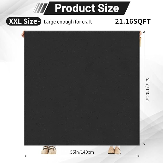 Drydiet 55x55 Inch Extra Large Craft & Painting Floor Mat - Waterproof Non-Slip PVC Art Rug, Floor Protector for Easel Painting Pottery Messy Projects, Washable Roll-up Spill Mat(Black, Plain)