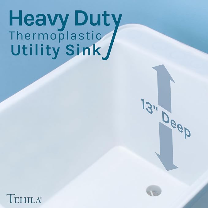 White Space Saver Utility Sink by JS Jackson Supplies, Freestanding Tehila Space Saving Laundry Tub, Black Pull-Down Faucet, Soap Dispenser