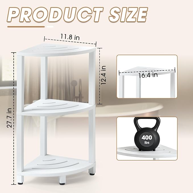 HDPS 3 Tier Floor Standing Corner Shower Caddy Organizer Shelf, Detachable Stool & Foot Rest,Waterproof & Durable Bathroom Shelves Stand Rack with Anti-Slip Feet, Space-Saving Design Storage