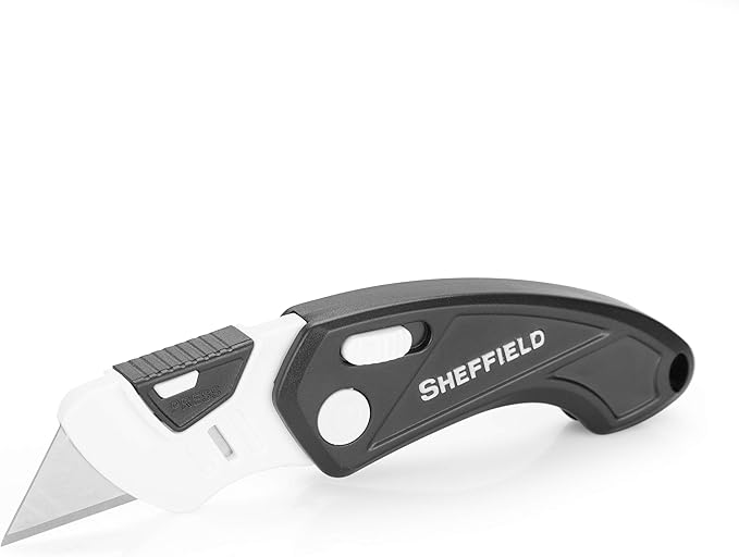 Sheffield 1282 Gadget Folding Lock Back Utility Knife, Compact Box Cutter with Lock Back Release and Quick-Change Mechanism, Heavy Duty Cardboard Cutter