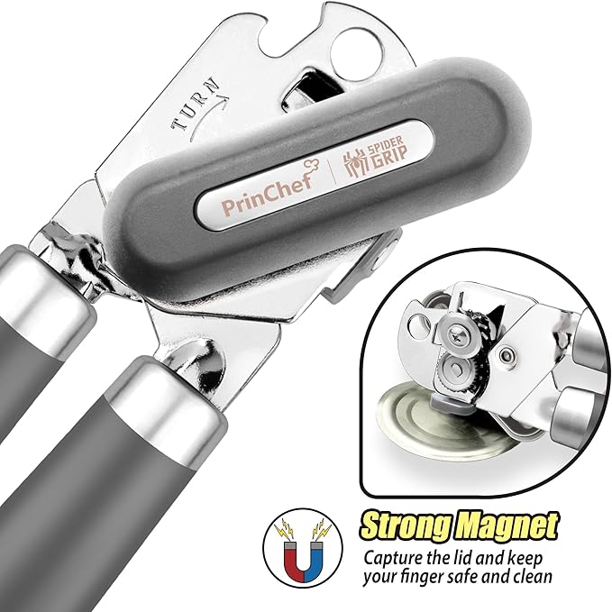Can Opener, No-Trouble-Lid-Lift Manual Handheld Can Opener with Magnet, Smooth Edge Safe Cut for Beer/Tin/Bottle, Big Turning Knob Anti-Slip Handle Good for Seniors with Arthritis