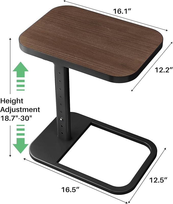 Kitstorack TV Tray Table, Adjustable Height & Rounded Metal Corners, Snack Table for Couch, Sofa, Bed, Chair, Living Room, C Shaped End Side Table for Eating, Dinner or Laptop, Small Spaces, Espresso
