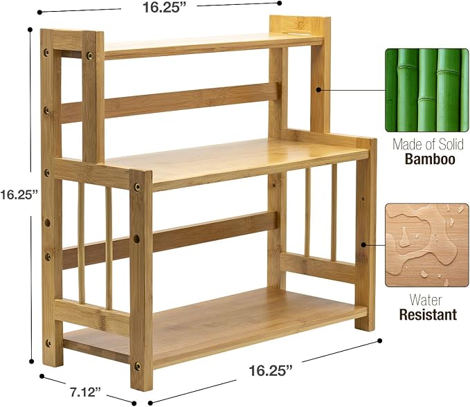 Sorbus Kitchen Countertop Organizer Bamboo Wooden Counter Storage Shelf Rack for Spice, Soap, Skin Care, Makeup Display Stand, Bathroom Shelves, Vanity, Office (3-Tier)