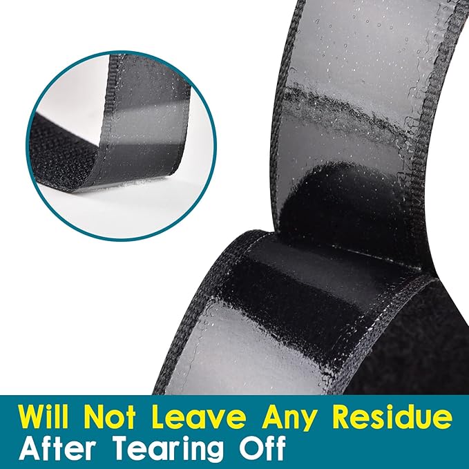 2 Inch x 30 Feet Black Self Adhesive Hook and Loop Tape Sticky Back Fastening Roll, Nylon Self-Adhesive Heavy Duty Strips Fastener for Home Office School Car and Crafting Organization - Black