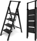 Taranta 4 Step Ladder,Liahtweight Aluminum Laddewith Handgrip, Portable Folding Stepladder with Anti-SlipPedalfor Home, Ofice, Kitchen 330lbs - Black