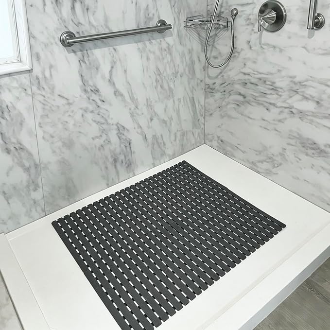 BEMISO Shower Mat Non Slip Bathtub Mat with Suction Cups and Drain Holes 37.4 x15.7 Inch Bath Mat for Tub & Shower.Easy Dry,Easy to Cut,Eco-Friendly