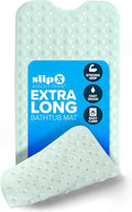 SlipX Solutions Power Grip Extra Long Bath Tub & Shower Mat 39x16, Wet Floor Non-Slip for Elderly & Kids Bathroom, 30% Longer Bathtub Mats, 200 Suction Cups, Drain Holes (1, Seafoam Green)