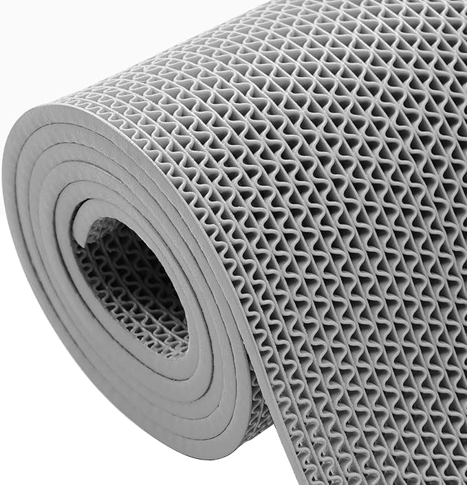 Drainage Mat 3x16 Ft 0.22” Thick PVC Commercial Floor Mat Non Slip Pool Mat S-Shaped Shower Floor Heavy Duty Roll for Wet Area Kitchen Hotels Bars Bathroom Patio Outdoor Indoor Rug (Gray, 3x16 Ft)