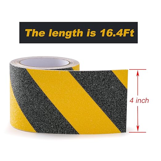 Anti Slip Tape 4" x 16.4 Ft Black and Yellow Heavy Duty Waterproof Grip Tape, High Traction Non-Skid Adhesive Roll for Stair Steps, Wood, Concrete Floors, Staircases, Outdoor/Indoor Use