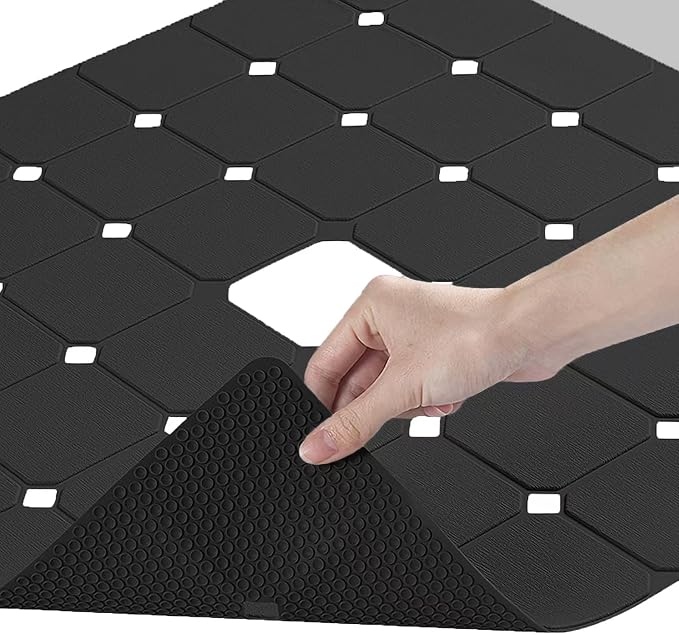 Shower Mat Non Slip Silicone Soft Odorless Bathtub Mat Non Slip No Suction Cups for Refinished,Reglazed and Textured Bath Tub Mat 24 X 24 Inch Black