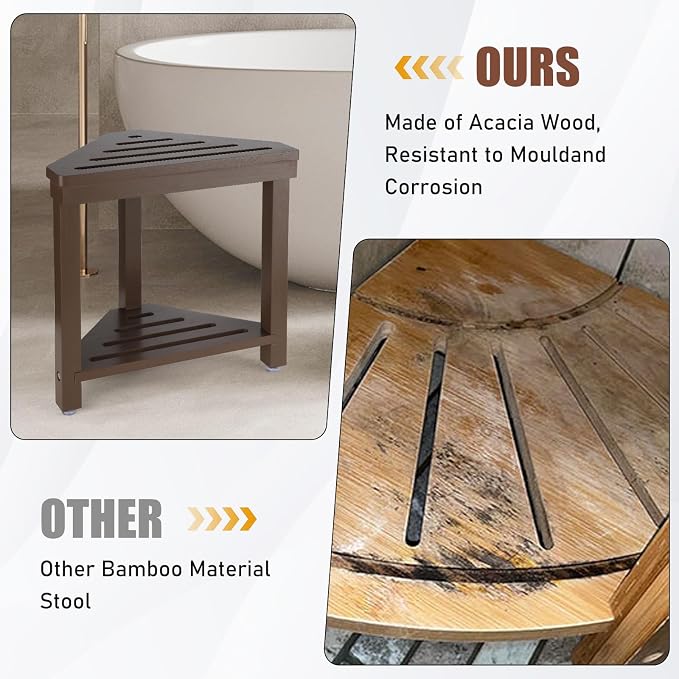 Boulphia Shower Foot Rest 14in, Acacia Wood Shower Stool for Shaving Legs (Walnut)